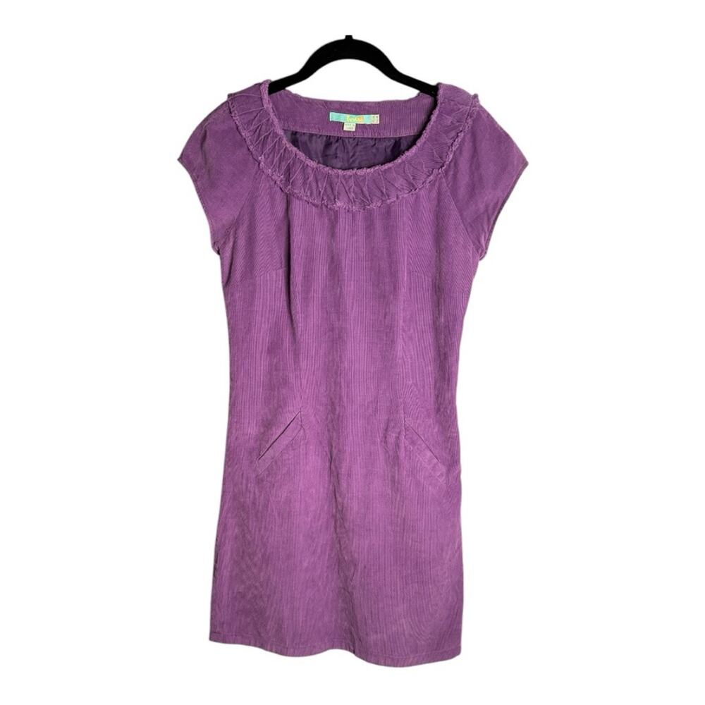 Boden Purple Short Sleeve Corduroy Dress With Front Pockets & Side Zipper 2